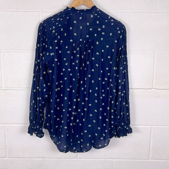 Anthropologie Vanessa Virginia Ashton navy peasant embellished jeweled blouse - Picture 8 of 9